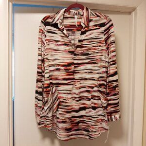 NY Collection V-Neck Stretch Tunic Top Pockets Size L NWT  /B20